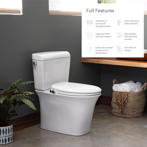 Brondell Swash Bidet Toilet Seat, Non-Electric, Dual Temperature, Fits Round Toilets, White – Dual Nozzle System – with Easy Installation - size: Round, style: S102 - warm water