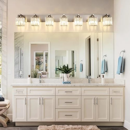 Aipsun Brushed Nickel Bathroom Light Fixtures Crystal Vanity Lighting Fixture Modern Bathroom Vanity Light 7 Light (Exclude Bulb) - color: Brushed Nickel, size: 58 inch