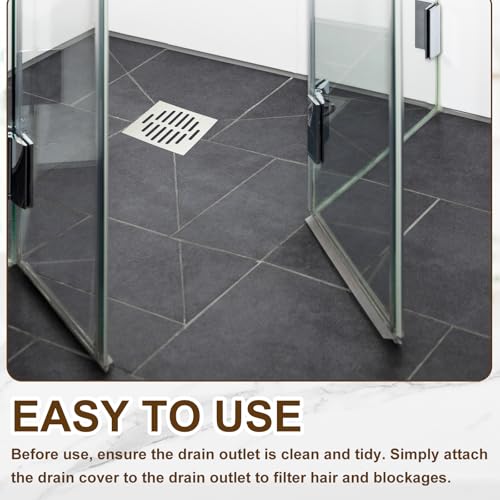uxcell 2 Pcs Square Floor Drain Cover, Stainless Steel Shower Hair Catcher Drain Grate for Small Lawns, Bathroom Covers, Kitchen Floor Drains, Silver Tone(3 Inches) - size: 3 Inches