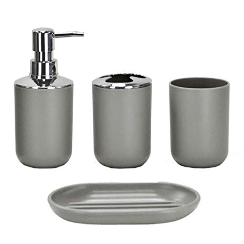 4pcs Bathroom Accessories Set, Toothbrush Holder Tooth Mug Soap Dish Liquid Bottle Bathroom Set Shower Countertop Vanity Organizer(Black) - color: Black