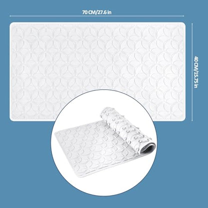 Non Slip Bathtub Mat | Real Rubber Bath Mat for Tub and Shower, Shower Mat for Daily Safety, Pet Dog Mat, Soft No-Slip Bath Mat | Nonskid Bathroom Tub Mat, 16” x 28”（White）
