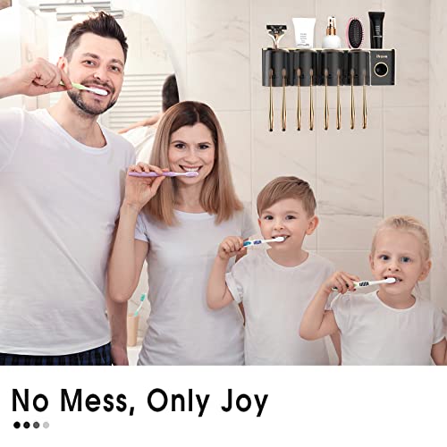 iHave Toothbrush Holders for Bathrooms Wall Mounted with Dispenser & 4 Cups | 12 Slots Wall Mount Toothbrush Holders for Bathrooms with Squeeze Toothpaste Dispenser, 4 Cups & 4 Compartments Organizer - color: Black 4 Cups