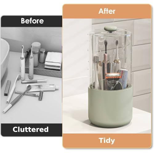 YOOLENS Toothbrush Holder with Cover 360 Rotating 4 Compartments Bathroom Toothpaste Electric Toothbrush Organizer, Light Green - color: Light Green