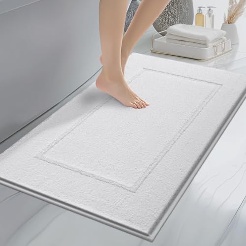 anllugs Bathroom Rugs, 24" x 36" Soft Bath Rugs, White | Non-Slip, Super Absorbent, Machine Washable, Quick Dry, Bath Mats for Shower and Bathtub, TPR Backing - color: White, size: 24" X 36"