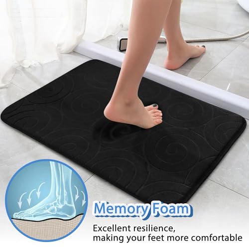 Bathroom Rug Sets 3 Piece, Memory Foam Non Slip Bathroom Rug, Toilet Rugs U Shaped Washable, Soft Absorbent Bath Mats for Bedroom, Kitchen, Black