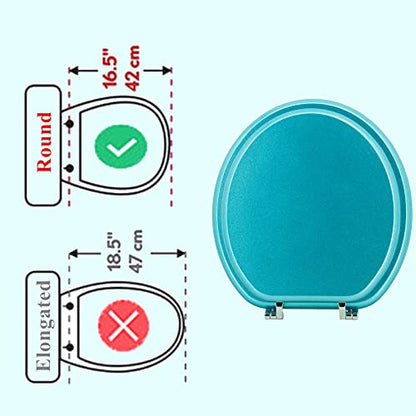 Round Toilet Seat Wood Toilet Seat Prevent Shifting with Zinc Alloy Hinges American Standard Size Toilet Seat Easy to Install also Easy to Clean(Round,Sparkling Sapphire Blue) - color: Sapphire Blue, size: Round