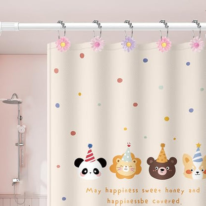 Daisy Flower Decorative Shower Curtain Hooks, Set of 12, Pink and Purple,Roller Ball, Stainless Steel, Flower Decor,Rustproof,Easy Install,Home Living & Bathroom Decor,Shower Rings