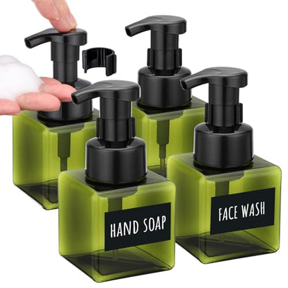Segbeauty 8.5oz Plastic Refillable Foam Soap Dispenser, 4pcs Empty Body Wash Hand Soap Pump Bottle Dispensers with Labels, 250ml Small Green Shampoo Bottles with Foam Dispenser Pump Liquid Container - color: Green, style: 4pcs 8.5oz