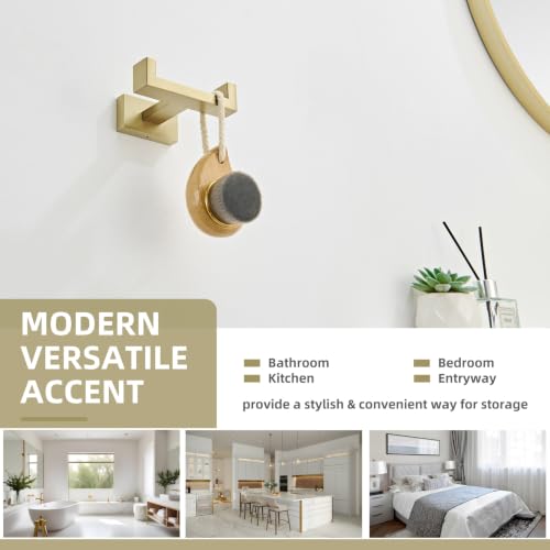 Angle Simple Double Towel Hook Brushed Gold, Bathroom Robe Holder for Wall | SUS304 Stainless Steel, Heavy Duty Dual Coat Hook, Hand Towel Hanger Screw Wall Mount - color: Brushed Gold, size: 1 Pack