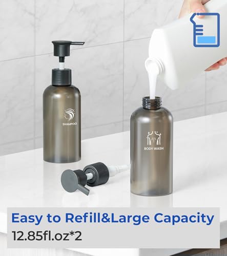 Shampoo and Conditioner Dispenser Shower Soap Dispenser 2 Chamber No Drill Shampoo Dispense for Shower Wall Mounted Shower Shampoo Dispenser 2 Chamber for Bathroom Hotel 2 * 13.37 fl.oz Black - color: Black-2