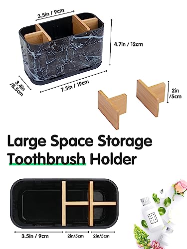 GFWARE Marble Toothbrush Holders with Drainage, Bathroom Organizer, Large | 5 Slots Toothbrush and Toothpaste Holder with Bamboo Divider, Kids Electric Toothbrush Holder for Bathroom, Marble-Look - color: Marble-l