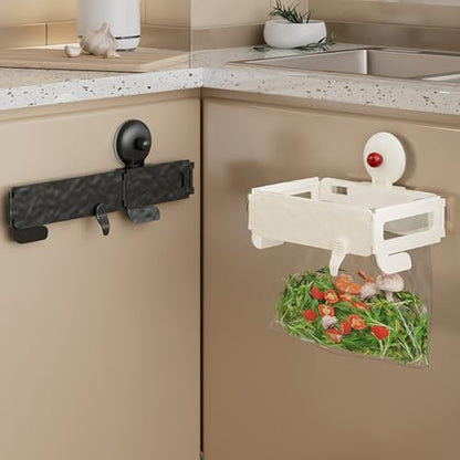 2 Pcs Folding Trash Bag Holder, Removable Suction Cup Kitchen Trash Can Hanging Rack, Collapsible Detachable Garbage Bag Holder, Space Saving Towel Hanger for Kitchen/Bathroom/RV/Cabinets/Dorm Room