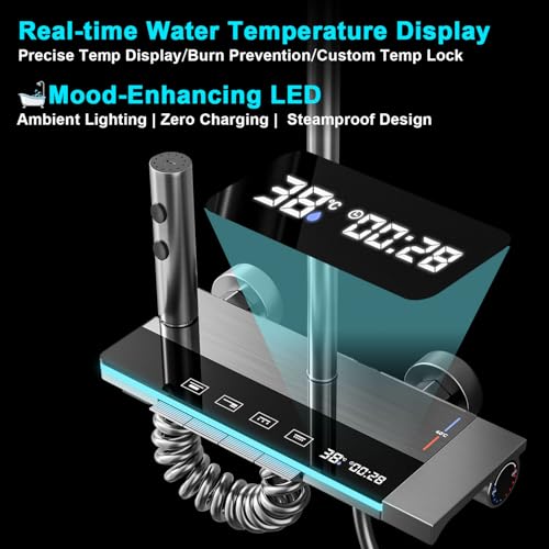 Shower Faucet Sets Complete Thermostatic Shower System Piano-Key Digital Shower Combo Wall Mounted Shower Trim Kit with 11.8" Rain Shower Head,4.5" Shower Head 2 in 1 Handheld Tub Spout (Gray)