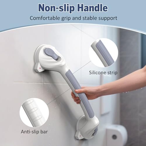 Roylvan 16.8 Inch Grab Bars for Shower with Suction Cups, Drill Free, 1 PCS | Removable & Waterproof Shower Handles for Elderly and Seniors, Shower Safety Handrail for Bathroom, Bathtub