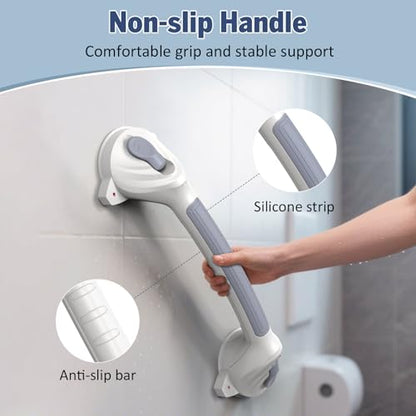 Roylvan 16.8 Inch Grab Bars for Shower with Suction Cups, Drill Free, 1 PCS | Removable & Waterproof Shower Handles for Elderly and Seniors, Shower Safety Handrail for Bathroom, Bathtub