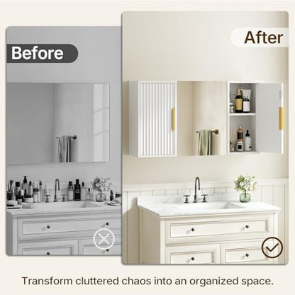 Bathroom Wall Cabinet with Mirror, Medicine Cabinet Mirror, Wall Mounted Medicine Cabinet, Mirrored Door Over The Toilet Storage, for Laundry Room, Bedroom, Camper, Hallway, White