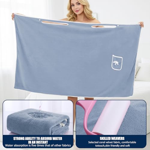 Unisex Bath Towel, Wearable After Bath Towel Set, Wearable Quick Dry Shower Gym Towel(53" x 31", Light Blue) - color: Light Blue, size: S(135X80CM)