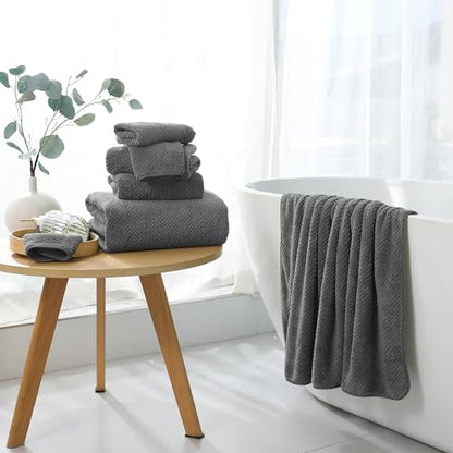 8 Piece Bathroom Towel Set Dark Gray |2 Oversized Large Bath Towels Sheet,2 Hand Towels and 4 Washcloths| 600GSM Ultra Soft Luxury Premium Towel Set Highly Absorbent Quick Dry Hotel Towel Collection - color: Texture Dark Gray, size: 8 Piece Towel Set