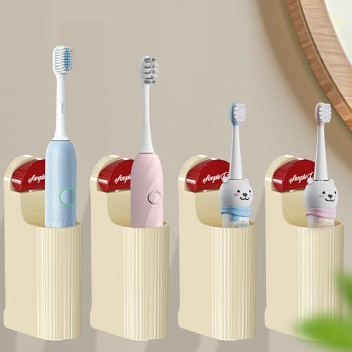 4 Pack Electric Toothbrush Holders for Bathroom, Wall Mounted Clear Electric Toothbrush Organizer, Self Adhesive Bathrooms Toothbrush Storage for Shower, Saving Space and Keep Drying (Cream) - color: Cream, size: 4pcs