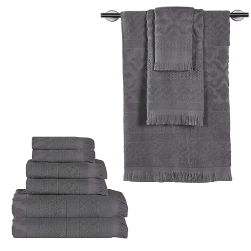 SUPERIOR Cotton 9 Piece Towel Set, Quick Dry, Bathroom Essentials, Shower, Spa, Luxury Plush Soft Absorbent Towels, Includes 3 Bath, 3 Hand, 3 Washcloth/Face Towels, Rolla Collection, Grey - color: Grey, size: 9 Piece Towel Set