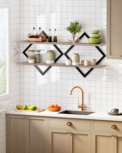 CHOEZON Floating Shelves for Wall, Set of 2 Wall Mounted Shelves, 2-Tier Hanging Shelves, for Living Room, Bedroom, Kitchen, Office, Study, Greige TBJ01P2BG - color: Greige + Black