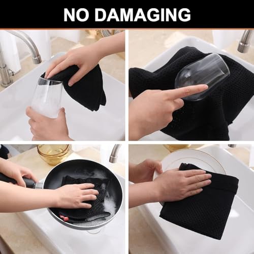 Homaxy Kitchen Towels and Dishcloths Set, Set of 8, Black | 100% Cotton Waffle Weave Kitchen Towels, Super Soft and Absorbent Dish Cloths, 12 x 12 and 13 x 28 Inches - color: Black, size: 8-Piece Set