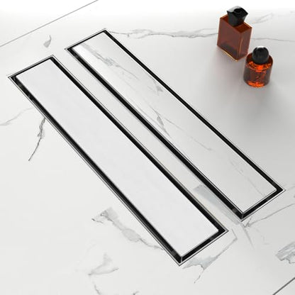 18 Inch Linear Shower Drain-Brushed Nickel, with Tile Insert Grate | AISI 304 Stainless Steel Shower Drain, Rectangle Shower Floor Drain with Leveling Feet, Fits Bathroom & Balcony etc - color: Brushed Nickel, size: 18 Inch