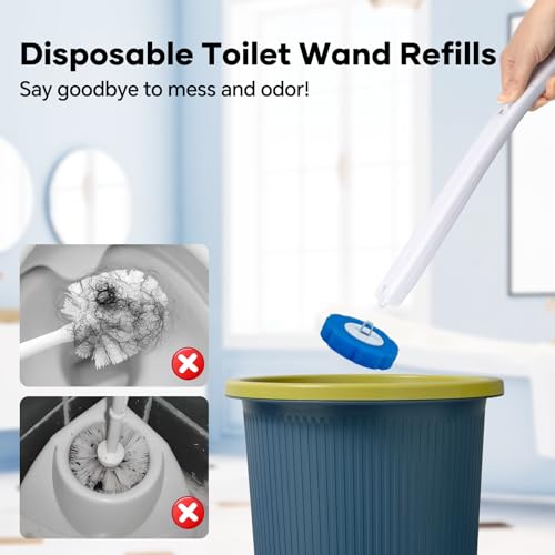 2 Pack Disposable Toilet Brush and Holder Set, Wall Mounted Toilte Wand Kit | Disposable Bowl Ceaner Wand and Caddy with 96 Refills for Closestool Cleaning