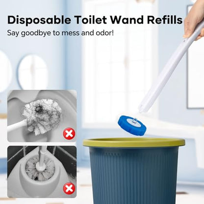 2 Pack Disposable Toilet Brush and Holder Set, Wall Mounted Toilte Wand Kit | Disposable Bowl Ceaner Wand and Caddy with 96 Refills for Closestool Cleaning
