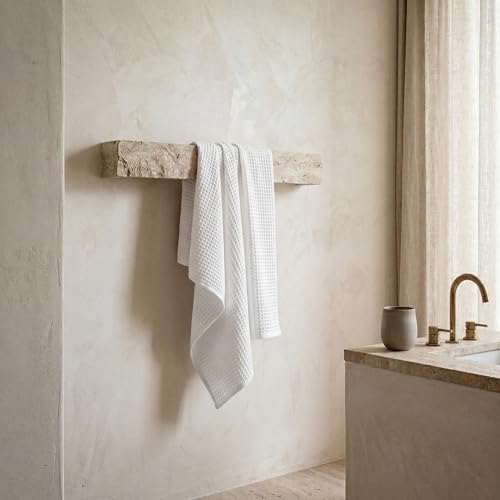 Vie Triomphe Waffle Weave Cotton Bath Towel 70x140cm, Textured Grid Pattern White, Lightweight Absorbent Quick Dry