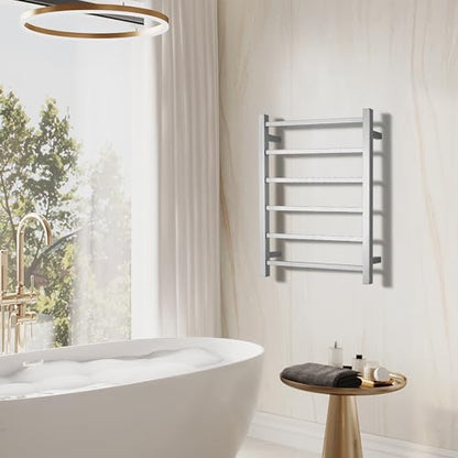 Electric Heated Towel Warmer - Wall Mounted Bathroom Towel Rack, Plug-in Design & Brushed Stainless Steel 6 Bar Brushed with Single Press - color: Square Brushed With Single Press, size: 6 Bar