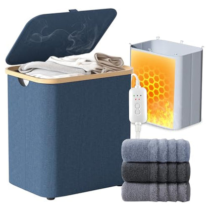 Towel Warmer & Laundry Basket 2-IN-1, Foldable Towel Warmer for Bathroom with Removable Heating Bag, 20/40/60Mins Fast Heating, Auto Shut-Off, Portbale Towel Warmer Fits 3 Large Towels Blankets - Blue - color: Blue