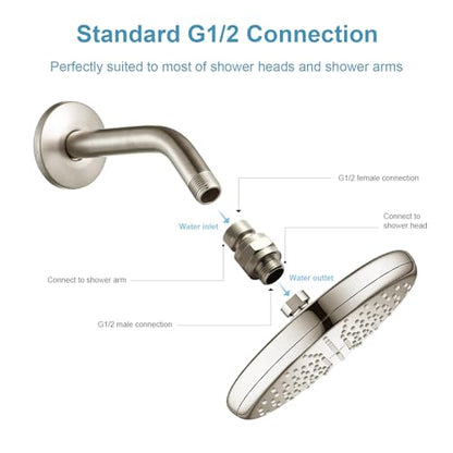 OFFO Shower Head Swivel Ball Adapter, Brushed Nickel All Metal Adjustable Shower Arm Extension Connector Universal Showering Component Solid Brass - color: Brushed Nickel