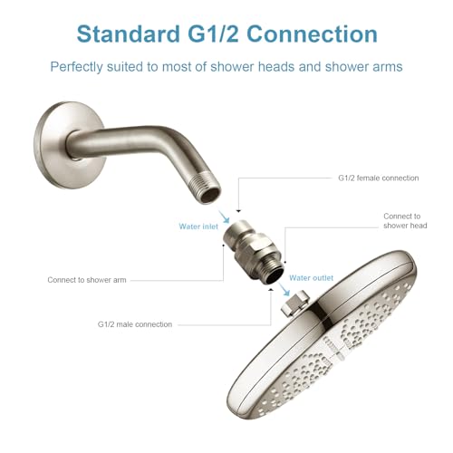 OFFO Shower Head Swivel Ball Adapter, Brushed Nickel All Metal Adjustable Shower Arm Extension Connector Universal Showering Component Solid Brass - color: Brushed Nickel