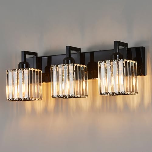 Modern Bathroom Vanity Light 3-Lights Plating Black Vanity Light Crystal Wall Light Bathroom Light Fixtures - color: Plating Black Crooked, size: 3-light