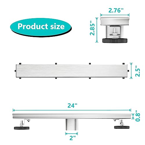 Neodrain 24" Brushed Linear Shower Drain,2-in-1 Flat& Tile Insert Cover | 304 Stainless Steel,Fast Drainage, Durable,Rectangle Shower Floor Drain with Adjustable Feet,Hair Strainer,Fits Bathrooms - color: Stainless Steel, size: 24 In