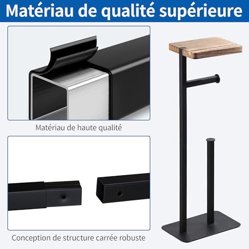 YIGII Toilet Paper Holder Stand with Shelf, Free Standing Toilet Paper Stand with Storage and Dedicated Phone Slot for Bathroom