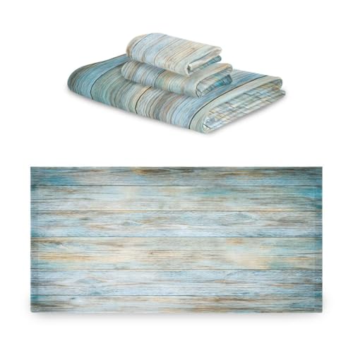 ALAZA Towel Bathroom Sets, Teal Green Brown Wood Towels 3-Piece 1 Bath Towel 1 Washcloth 1 Hand Towel, Bath Towel Set of 3 Soft Multifuntion for Home Kitchen - color: Multi09