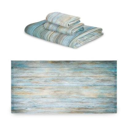 ALAZA Towel Bathroom Sets, Teal Green Brown Wood Towels 3-Piece 1 Bath Towel 1 Washcloth 1 Hand Towel, Bath Towel Set of 3 Soft Multifuntion for Home Kitchen - color: Multi09