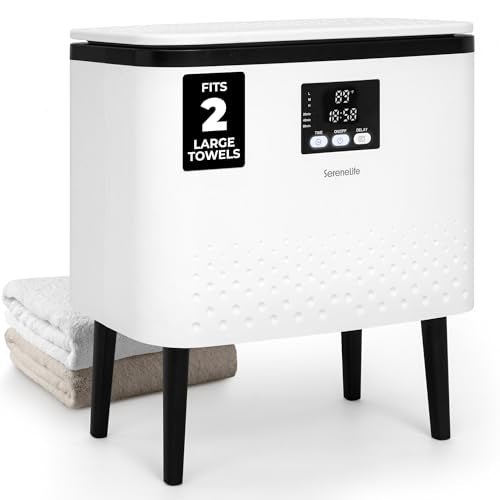 SereneLife Rectangular Towel Warmer Bucket – 20L Large Capacity Hot Towel Warmer for Bathroom, Stainless Steel Tub, One-Touch Operation, Auto Shut-Off, Fits 2 Towels or Blanket, Black