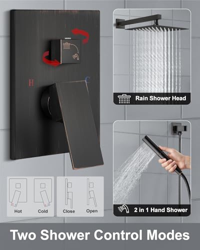 Aolemi Shower System with Rain Head and Handheld,10-Inch,Bronze | High-Pressure Shower Faucet Set with Dual-Function Handheld,Rough-In Valve,1.8 GPM,Wall-Mount Trim Kit - color: Bronze, size: 10 Inch