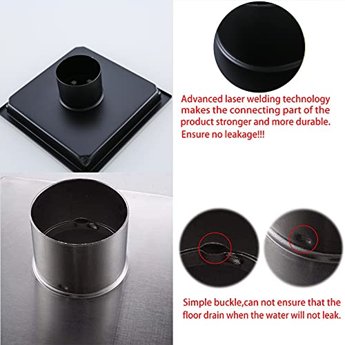 RANDOM Matte Black Square Shower Drain 6 Inch Drain Cover 304 Stainless Steel Floor Drain Grate with Removable Hair Strainer,6" Black Shower Drain - color: C-matte Black-6″ Square