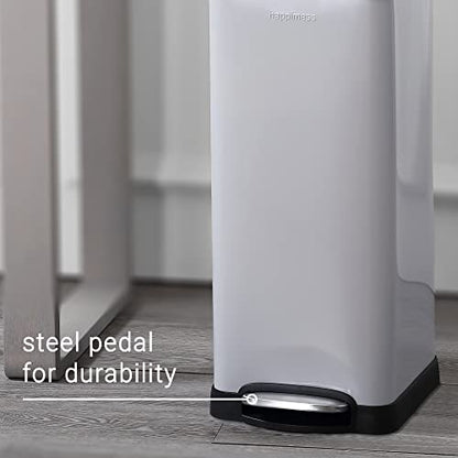 happimess Betty 8 Gal Step Trash Can Soft-Close Lid, Gloss Gray | Fingerprint Resistant, Removable Liner, Semi-Rectangular, Steel Pedal, Iron Powder Coated, 27" Height, Non-Skid Base - color: Gray
