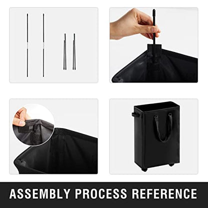 45L Slim Rolling Laundry Basket with Wheel & Adjustable Long Handles, Black | Small Laundry Baskets with Mesh Top, Narrow Dirty Clothes Hamper for Bedroom, Closet, and Bathroom - color: Black - Rolling, size: 45L