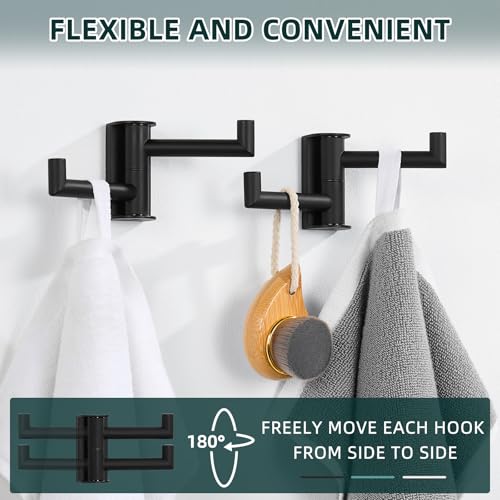 Angle Simple Swivel Towel Hook, 2 Pack Bathroom Robe Coat Hook, Matte Black | Solid SUS304 Stainless Steel Hand Towel Holder, Space Saver for Shower Entryway Closet, 2 Foldable Arms, Screws Wall Mount - color: Matte Black, size: 2 Pack