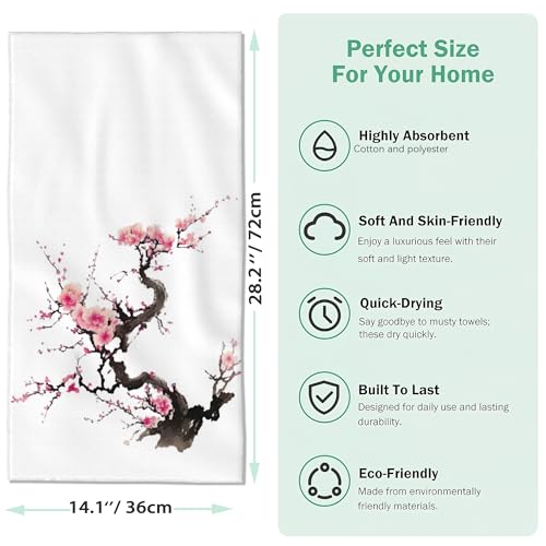 2 Pack Pink Cherry Blossom Hand Bath Towel,Spring Sakura Flowers Hand Towel Set of 2 Fingertip Towel Bathtub Decorative Kitchen Towel Highly Absorbent SPA Gym 14x28 Inch
