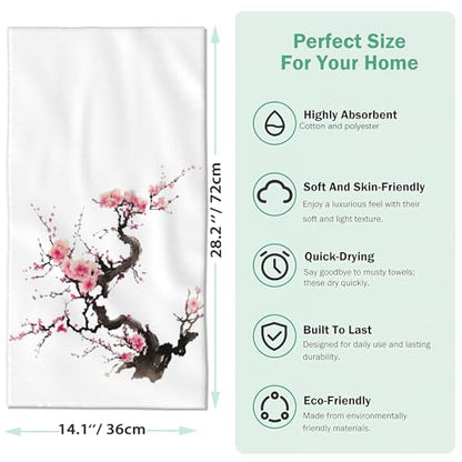 2 Pack Pink Cherry Blossom Hand Bath Towel,Spring Sakura Flowers Hand Towel Set of 2 Fingertip Towel Bathtub Decorative Kitchen Towel Highly Absorbent SPA Gym 14x28 Inch