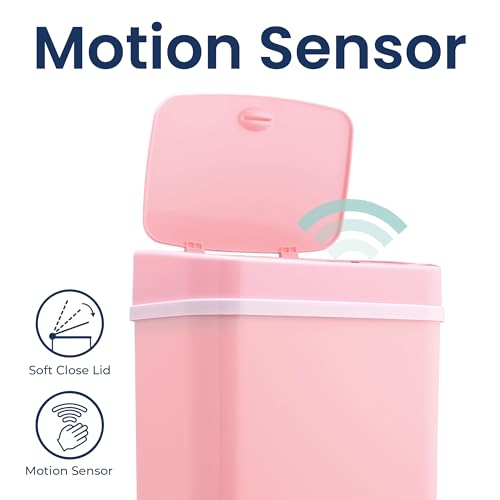 Ninestars 3 Gallon Automatic Trash Can, 12L Touchless Motion Sensor Bathroom or Bedroom Garbage Can with Odor-Sealing Lid, Impact-Resistant ABS Plastic, Pink - color: Pink