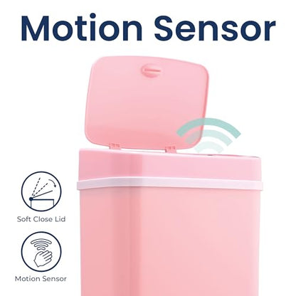 Ninestars 3 Gallon Automatic Trash Can, 12L Touchless Motion Sensor Bathroom or Bedroom Garbage Can with Odor-Sealing Lid, Impact-Resistant ABS Plastic, Pink - color: Pink