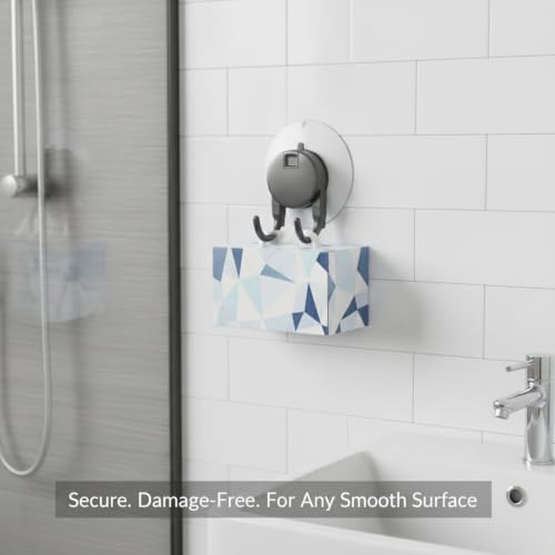 Suction Cup Tissue Box Holder for Bathroom, Wall Mount Dispenser with Double Hooks for Tile & Glass, No Drilling Required (Gray/White) - color: Gray